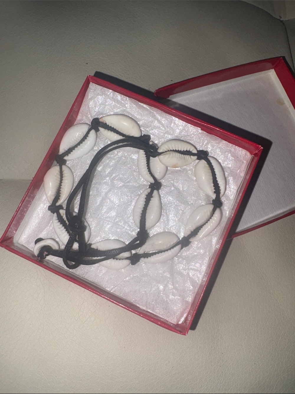 Hawaiian Made, White Cowrie Shell Necklace on Black Leather Cord - Beach Style